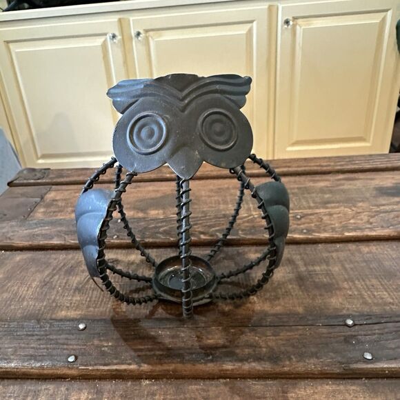 Owl Metal Votive Tea Light Candle Holder 8” Tall Decor Nature - Picture 1 of 6
